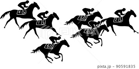 競い合う競馬のシルエット 90591835