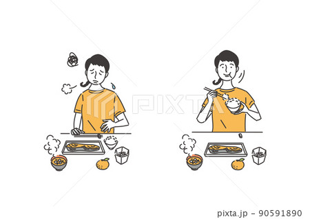 食事と女性のセット 90591890