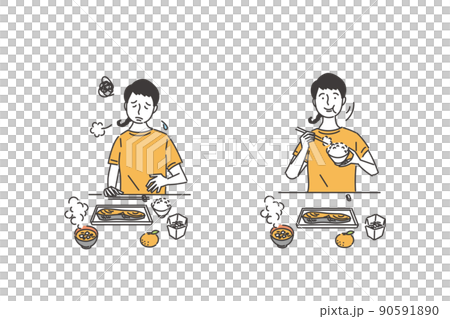 食事と女性のセット 90591890