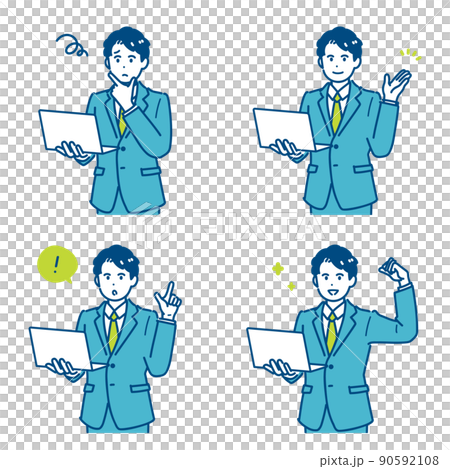ノートパソコンを持ったビジネスマンのイメージイラストセット 90592108