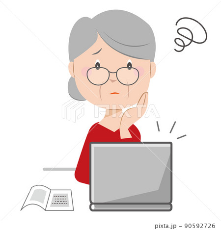 ネットをしていて、トラブルで困っている高齢者 ネットをしていて、トラブルで困っている高齢者 90592726