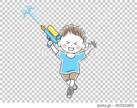 一個男孩玩水槍的插圖 一個男孩玩水槍的插圖 90592860