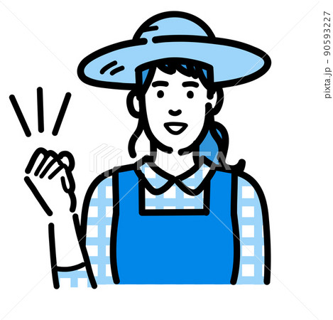 笑顔でガッツポーズをしている麦わら帽をかぶった農家の女性 笑顔でガッツポーズをしている麦わら帽をかぶった農家の女性 90593227