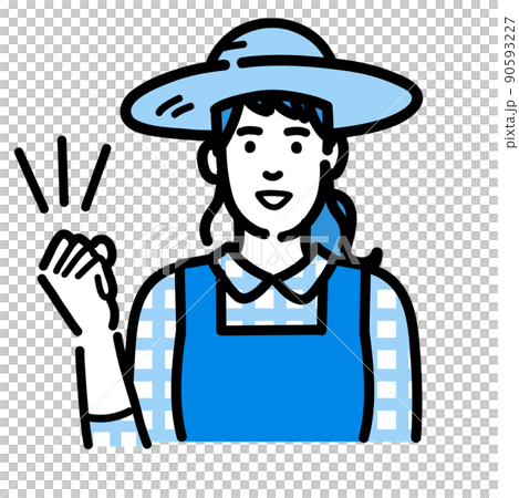 笑顔でガッツポーズをしている麦わら帽をかぶった農家の女性 笑顔でガッツポーズをしている麦わら帽をかぶった農家の女性 90593227