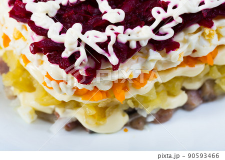 Closeup of herring under fur coat 90593466