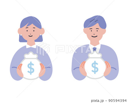 ドル袋を手に持つビジネスパーソンのイラスト ドル袋を手に持つビジネスパーソンのイラスト 90594394