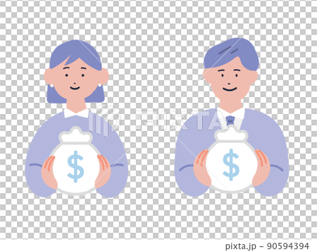 ドル袋を手に持つビジネスパーソンのイラスト ドル袋を手に持つビジネスパーソンのイラスト 90594394