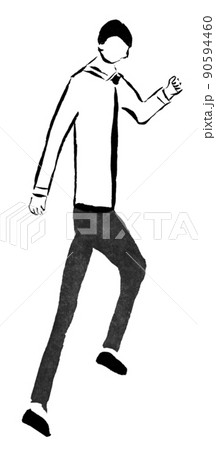 走る長身ビジネスマン（墨の手描き人物イラスト） 90594460