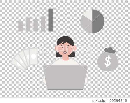 ネット副業で稼ぐ女性のイラスト 90594846