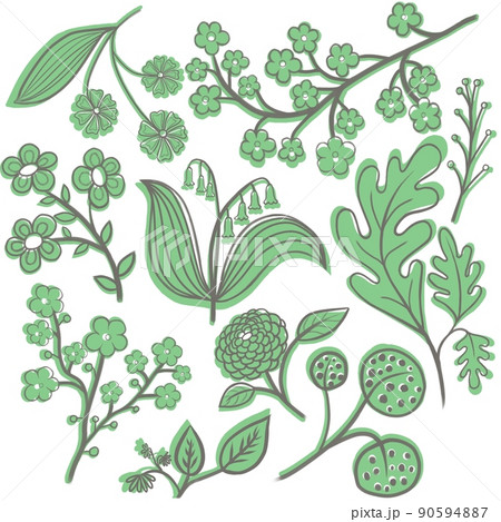 草花のイラスト 花のイラストセット パステル系の花模様 優しい感じの花のイラスト 草花のセットのイラスト素材