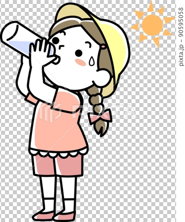 女孩喝水預防中暑 女孩喝水預防中暑 90595058