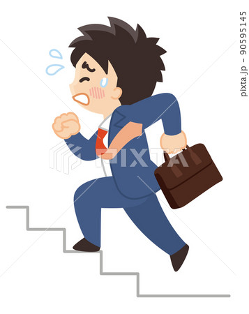 階段を駆け上るビジネスマン　遅刻 90595145
