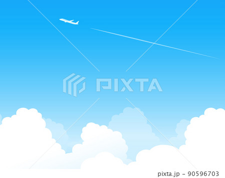 夏の空と飛行機雲のフレーム背景 90596703