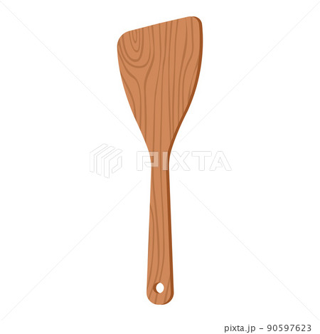 Cartoon nature wooden kitchenware utensil salad spatula with wood grain texture 90597623