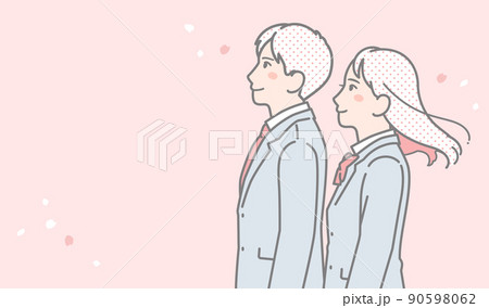未来を見つめる男女の学生のベクターイラスト素材 90598062