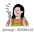 フォークで楽しそうに食事をする女性のイメージイラスト 90598110