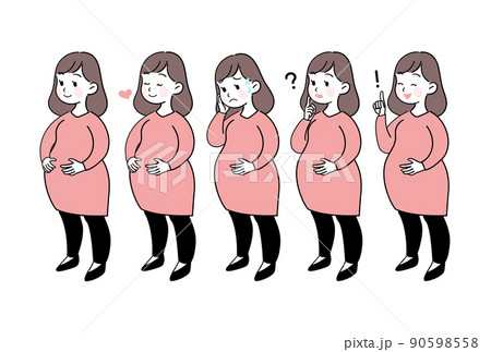 イラスト素材:妊婦の表情セット ベクターイラスト素材 イラスト素材:妊婦の表情セット ベクターイラスト素材 90598558
