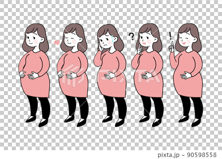 イラスト素材:妊婦の表情セット ベクターイラスト素材 イラスト素材:妊婦の表情セット ベクターイラスト素材 90598558