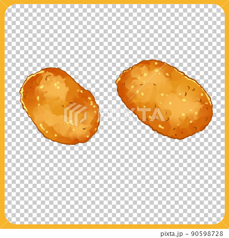 Hand-painted watercolor croquette illustration set ・ From above and diagonally 90598728