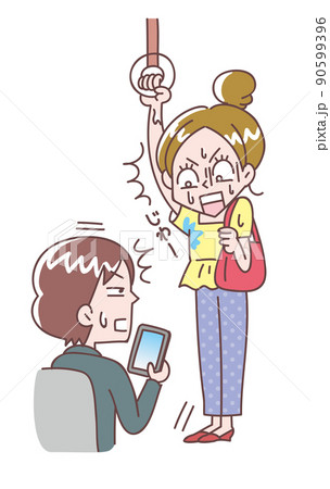 電車内で汗染みを見つけ驚く女性 電車内で汗染みを見つけ驚く女性 90599396