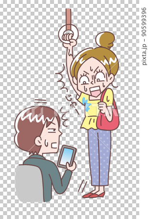 電車内で汗染みを見つけ驚く女性 電車内で汗染みを見つけ驚く女性 90599396