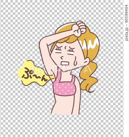 A woman who is troubled by the smell of armpits 90599404