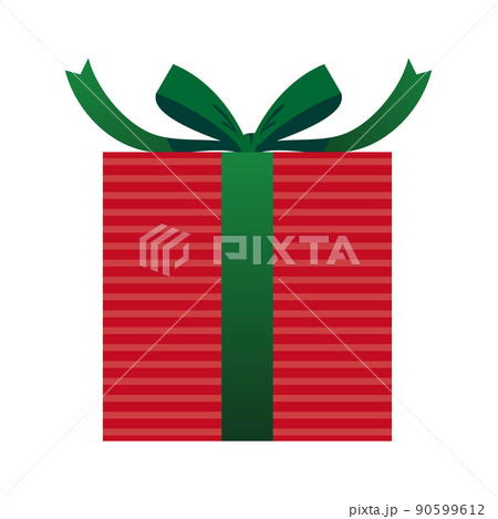 クリスマスプレゼントのイラスト素材 赤い包装紙に緑のリボンのイラスト素材