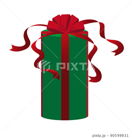 クリスマスプレゼントのイラスト素材 緑の包装紙に赤いリボンのイラスト素材