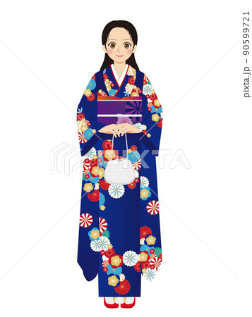 働く女性イラスト　全身　振袖　黒髪　成人式 90599721
