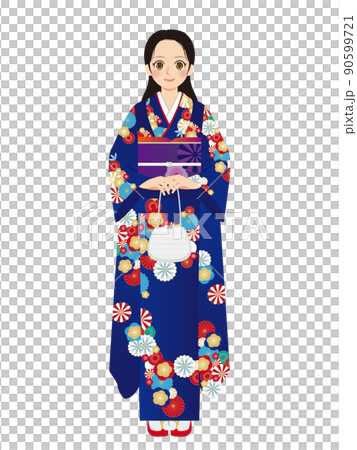働く女性イラスト　全身　振袖　黒髪　成人式 90599721