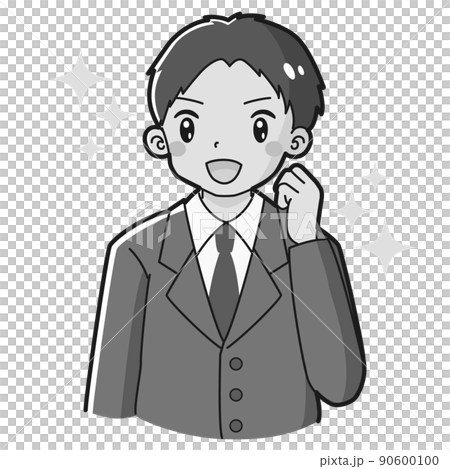 ガッツポーズをするスーツを着た男性のイラスト(白黒) ガッツポーズをするスーツを着た男性のイラスト(白黒) 90600100