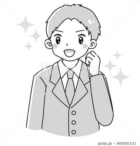 ガッツポーズをするスーツを着た男性のイラスト(白黒) ガッツポーズをするスーツを着た男性のイラスト(白黒) 90600101