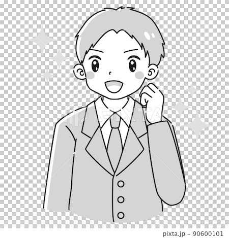 ガッツポーズをするスーツを着た男性のイラスト(白黒) ガッツポーズをするスーツを着た男性のイラスト(白黒) 90600101