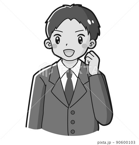 ガッツポーズをするスーツを着た男性のイラスト(白黒) ガッツポーズをするスーツを着た男性のイラスト(白黒) 90600103