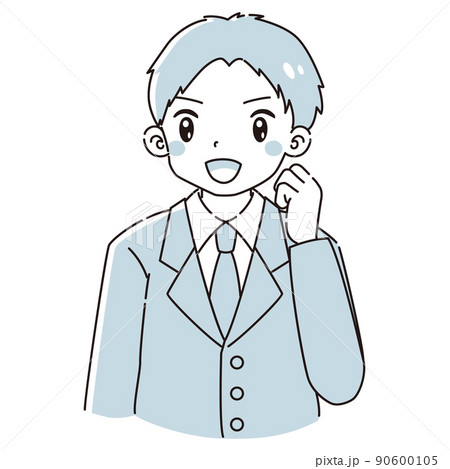 ガッツポーズをするスーツを着た男性のイラストのイラスト素材