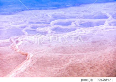 The salty shore of the Dead Sea. Abstract nature background 90600471