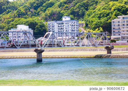 三滝橋下流域の太田川緑地から三滝本町方面を展望しています。初夏の風景をどうぞ。広島県 90600672