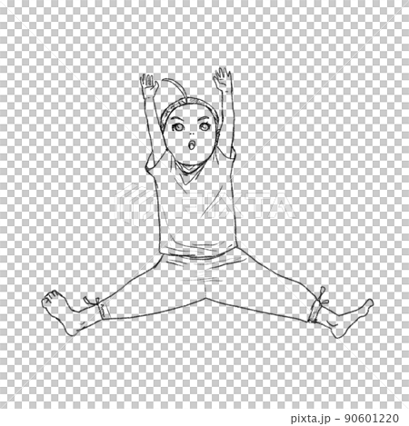 Energetic and cute ninja-style fairy, girl without color Energetic and cute ninja-style fairy, girl without color 90601220