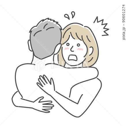 裸で抱き合う男女 上半身 (SEX ・セックス・性行為) / 焦る・驚く・戸惑う 90601274