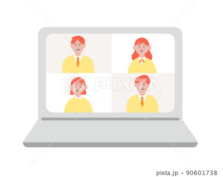 パソコンでオンライン会議をするビジネスパーソンのイラスト 90601738