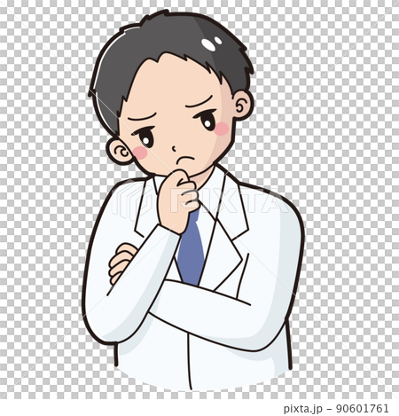 考え事をしている白衣を着た男性のイラスト 考え事をしている白衣を着た男性のイラスト 90601761