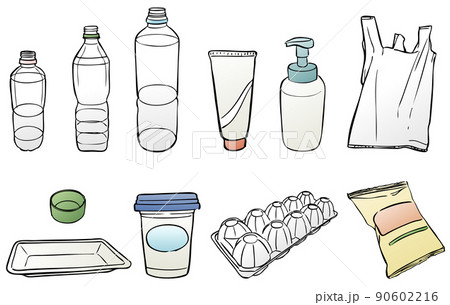 プラスチックゴミ　イラスト　カラー 90602216