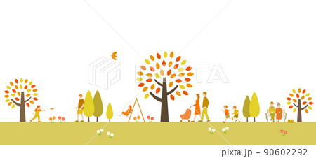 秋の公園と紅葉の木　人々　風景 90602292