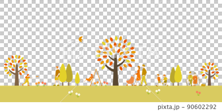 秋の公園と紅葉の木　人々　風景 90602292