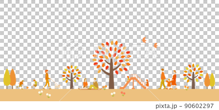 秋の公園と紅葉の木　人々　風景 90602297