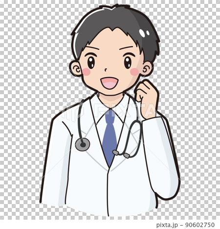 一個穿白大褂的男人做膽量姿勢的插圖(用聽診器) 一個穿白大褂的男人做膽量姿勢的插圖(用聽診器) 90602750