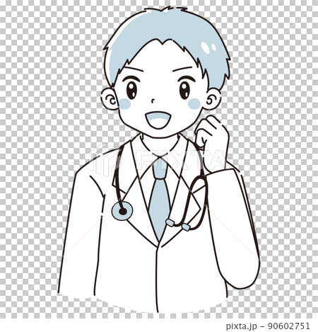 一個穿白大褂的男人做膽量姿勢的插圖（用聽診器） 90602751