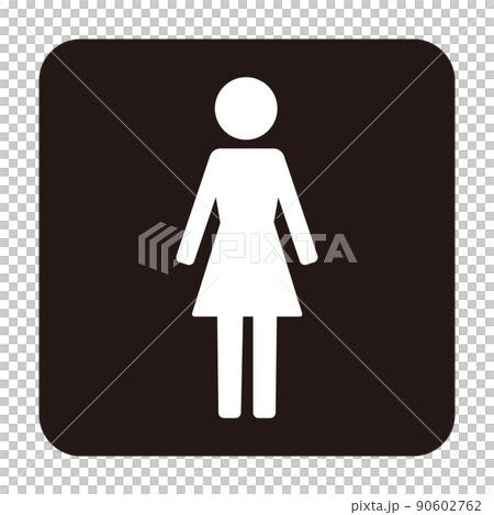 Simple white nuki rounded square icon of the whole body of a standing woman Simple white nuki rounded square icon of the whole body of a standing woman 90602762