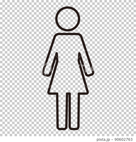 Simple line drawing icon / white background of the whole body of a standing woman Simple line drawing icon / white background of the whole body of a standing woman 90602763