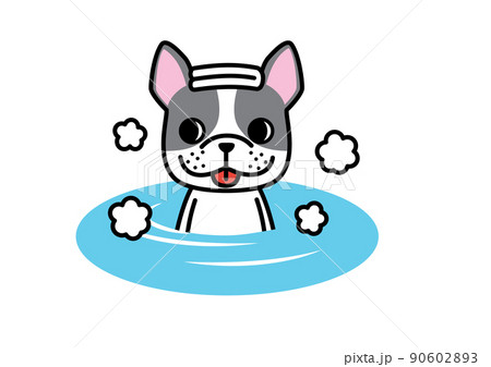 お風呂につかって気持ちよさそうな表情のフレンチブルドッグ　ボストンテリア 90602893